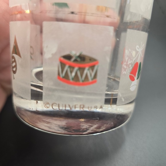 Vintage Culver Christmas Holiday Frosted Highball Glasses Set of 4 Santa Wreath - Picture 4 of 7